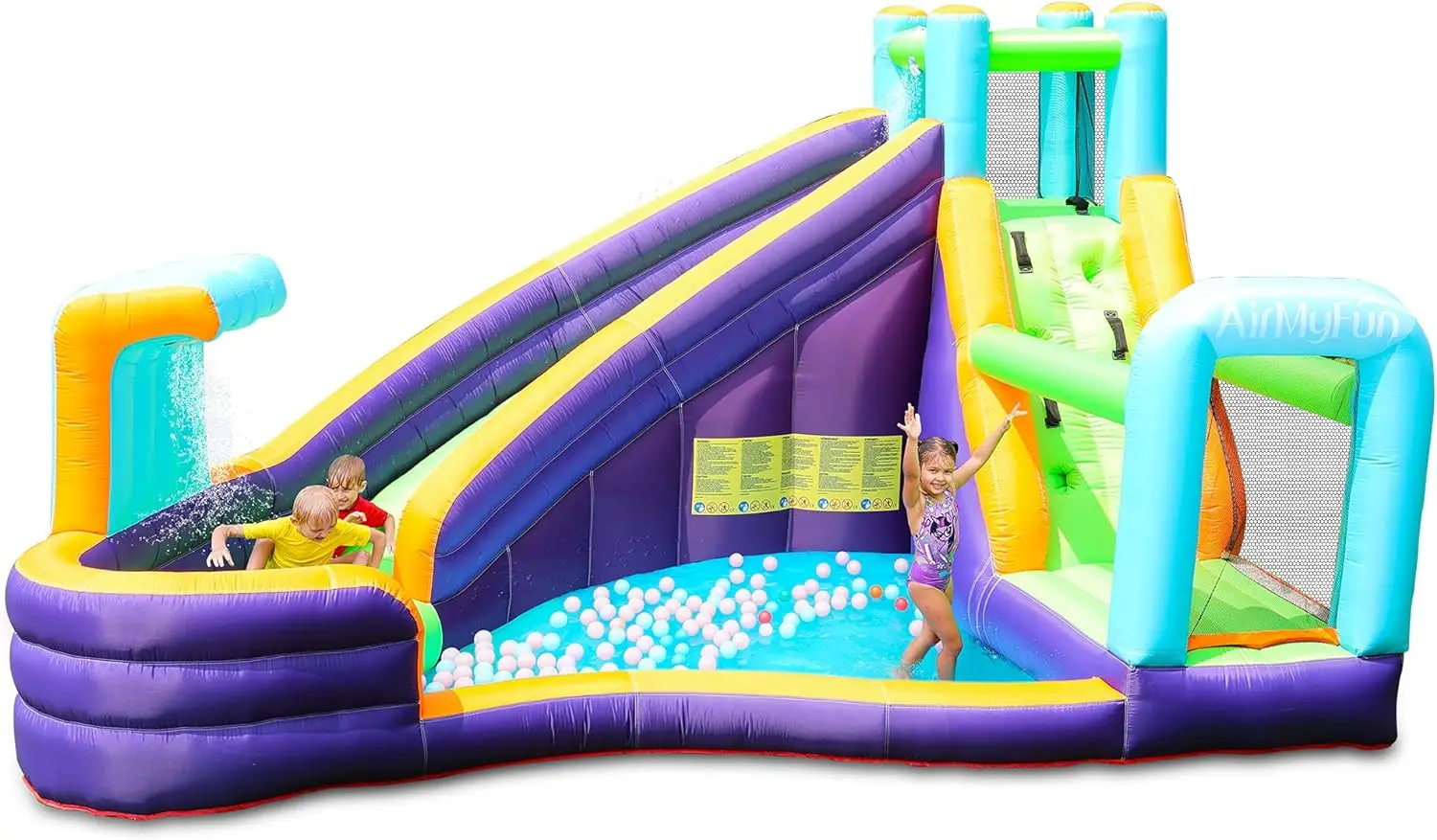 

Inflatable Waterslide,Water Bounce House for Wet and Dry, Kids Bouncy House Water Park with Air Blower, Water Spray, Splash Pool