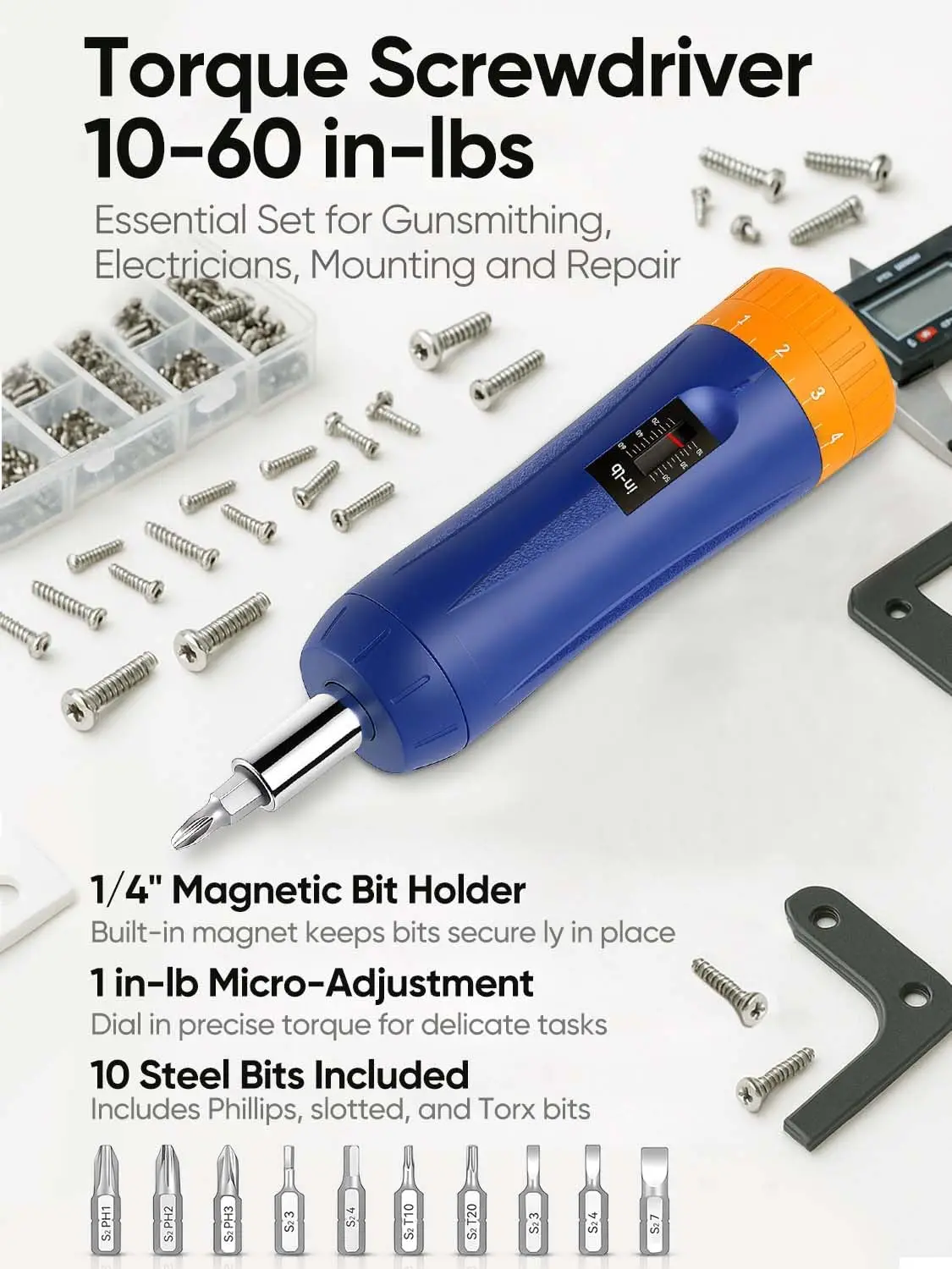 Adjustable Torque Screwdriver 1/4" Drive Screwdriver Torque Wrench Driver 10pcs