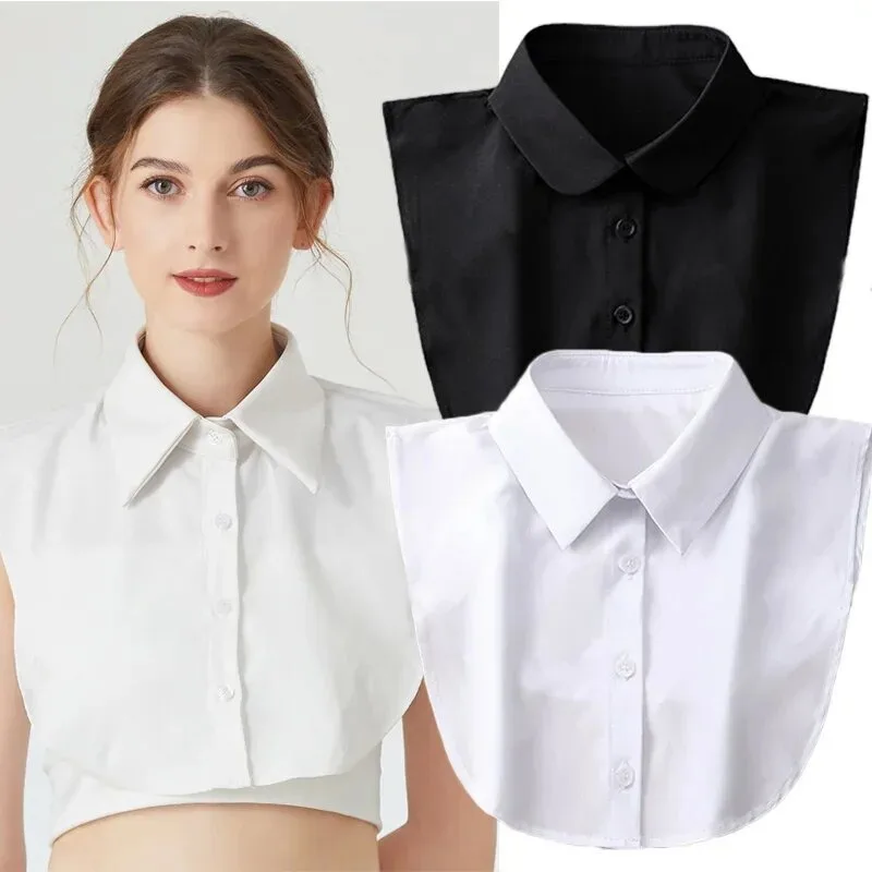 Women's Cotton Fake Collar Shirt Detachable Black White Collars Fashion Solid Color False Blouse Unisex Clothing Accessories fake collar,detachable collar shawl