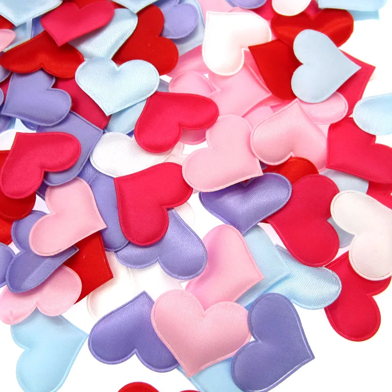 200pcs 3.5cm Pink Heart Petals Wedding Decorations Satin Heart Shaped