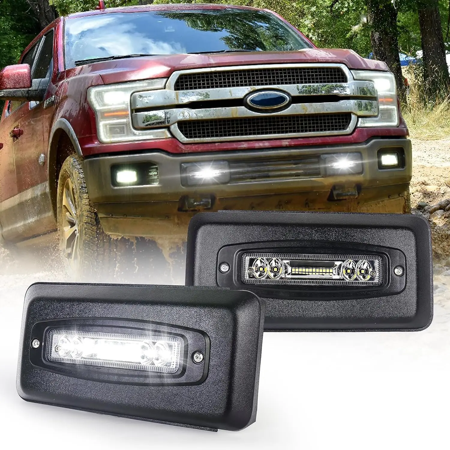 

for Front Left Driver & Right Passenger Side Inserts End Cover Bumper Guard Pad Cap with LED Light 2018-2020 Ford F150 F-150