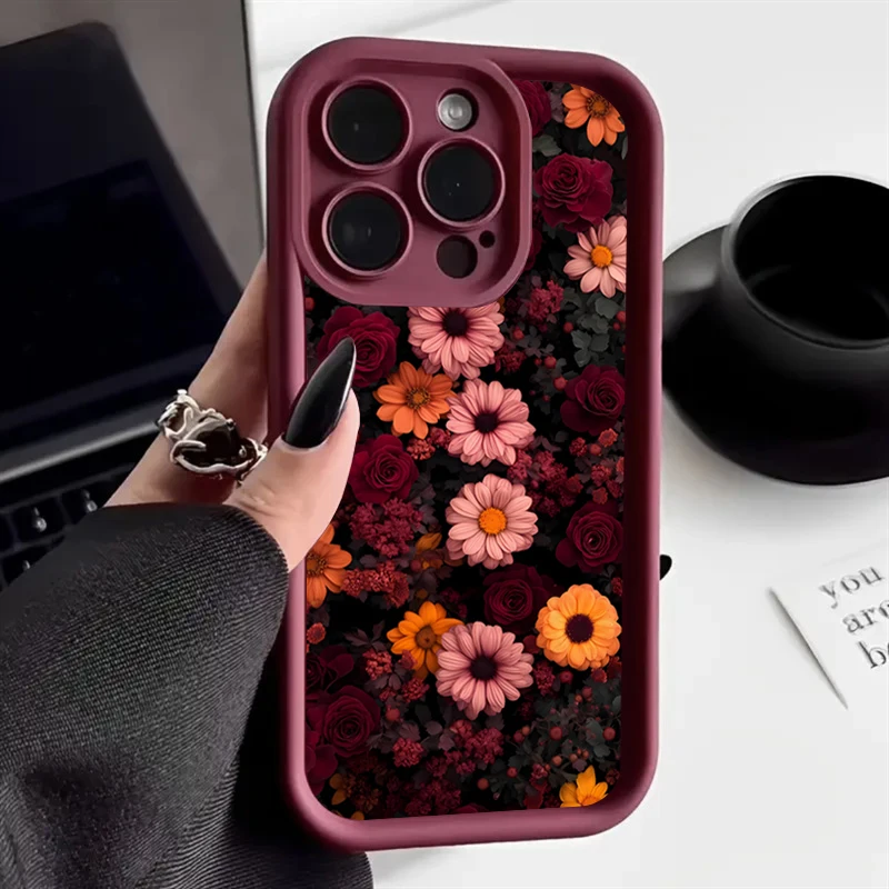 Elegant Raindrop Rose Pattern Soft Phone Case