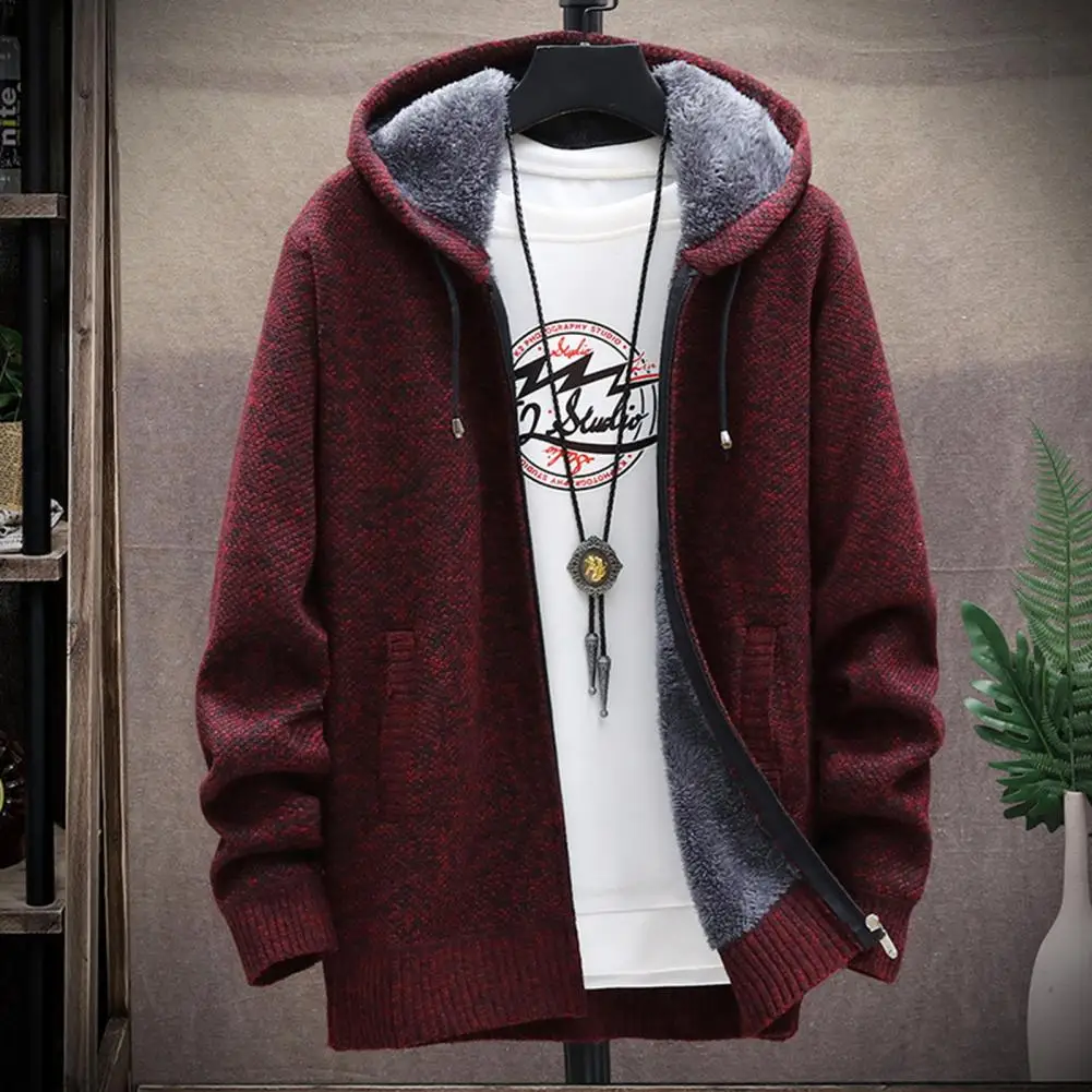 

Men Coat Knitwear Stylish Men's Hooded Knit Cardigan Coat with Zipper Placket Pockets Ribbed Hem for Spring Autumn Wardrobe Long