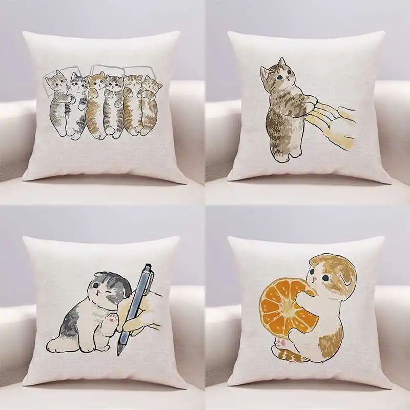 Cute Kitten Cat Pillow Case Funny Cat Bee Cotton Linen Pillowcase for Pillows Boy Girl Kid Room Bed Sofa Pillow Cover Home Decor