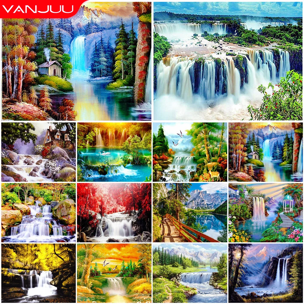 Waterfall Landscape 5D Diamond Painting Landscape Diamond Mosaic Rhinestone Embroidery Full Round Diamond Cross Stitch Kit
