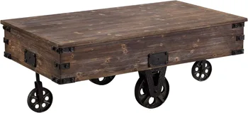FirsTime & Co. Brown Factory Cart Coffee Table  Vintage  with Wheels for Living Room  Rectangular  Wood  Farmhouse Rustic