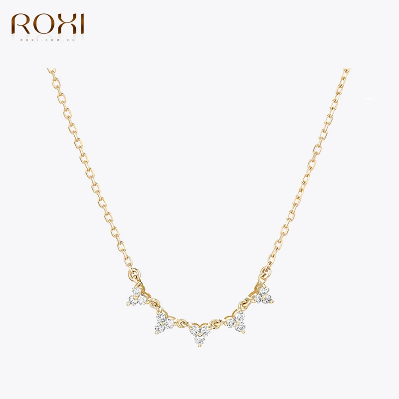 

ROXI 925 Sterling Silver Simple Triangle Zircon New Trendy Fashion Chain Necklace For Women 40cm Six Styles Anniversary Jewelry