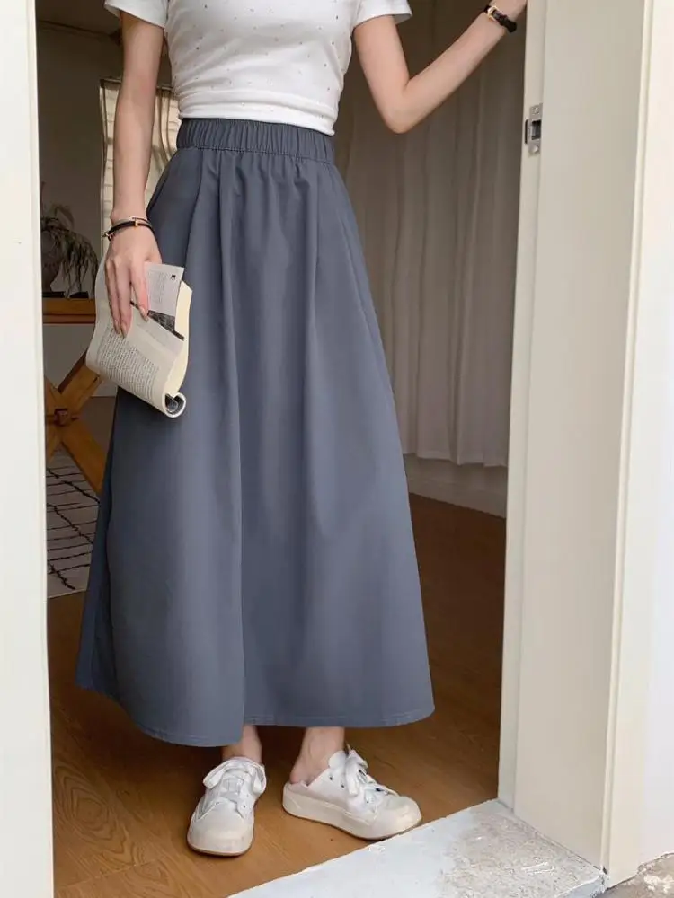 Fashion Solid Women High Waist Long Skirts Spring Summer