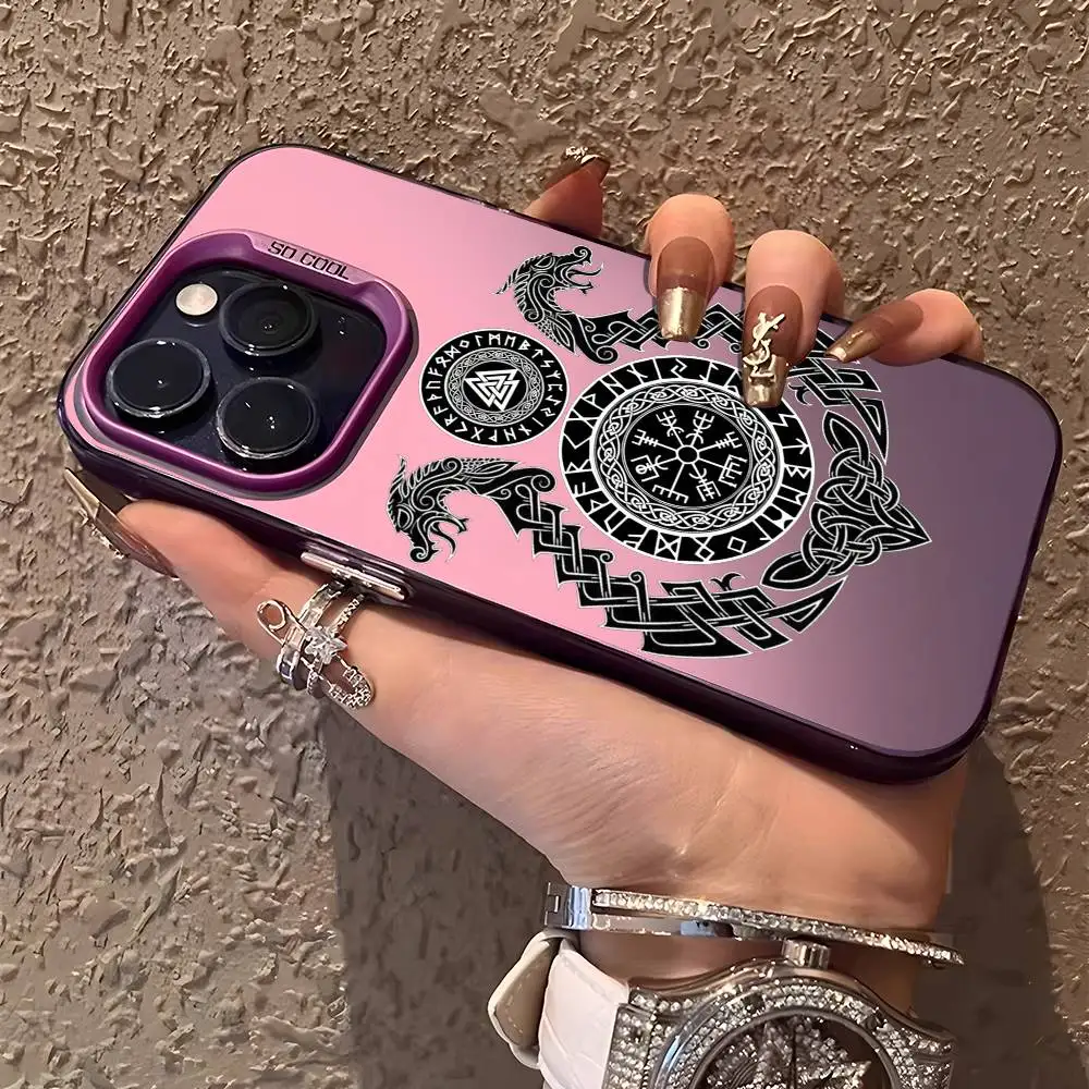 Viking Vegvisir Logo Design Phone Case - Black Purple Matte Laser Metallic Aurora Finish