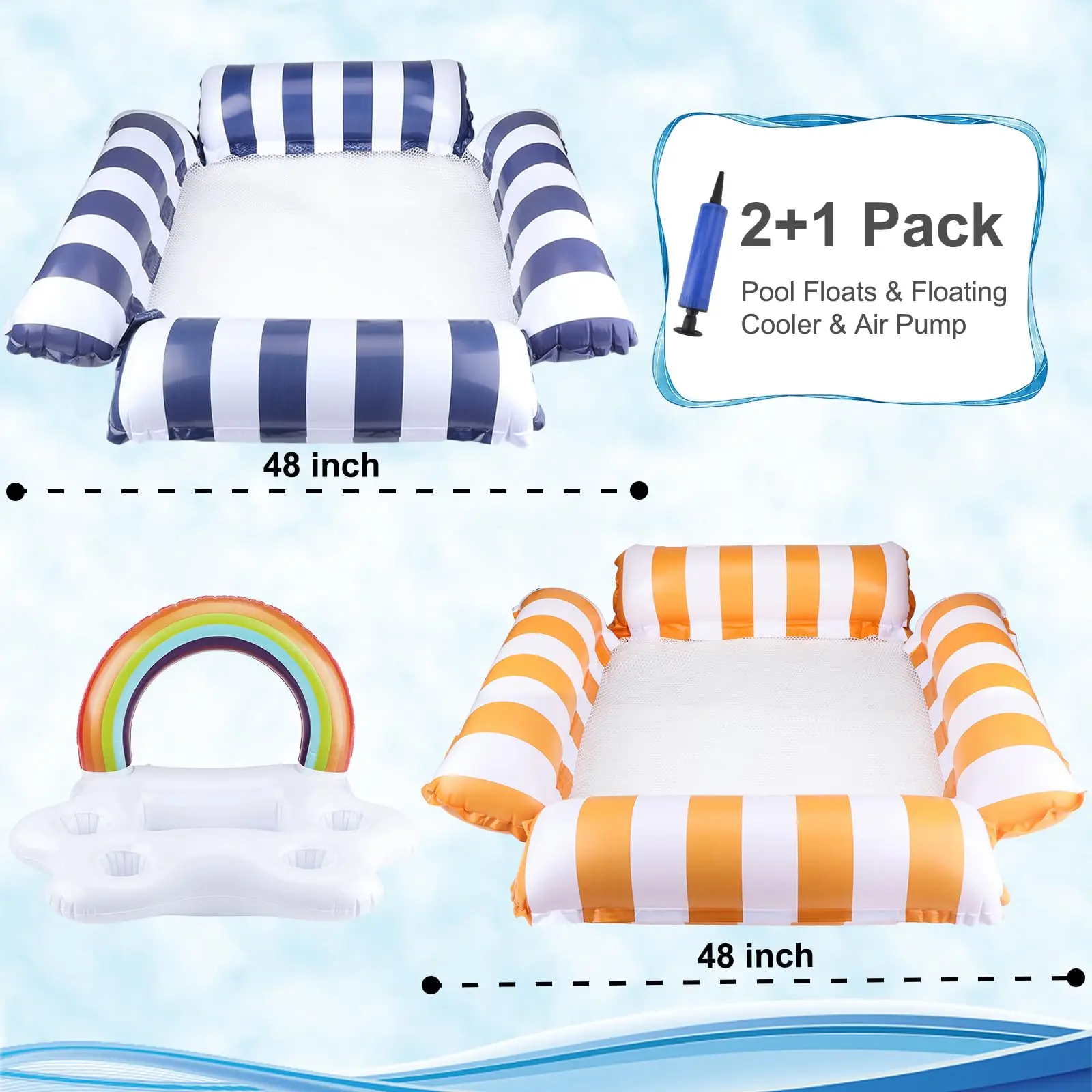 Pool Float Adult,2Pack Inflatable Pool & 1Drink Float,Pool Float Adult Heavy Duty,Water Hammock Lounge,Swim Pool Toy Party Float 4