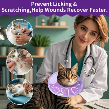 Cat Recovery Collar Lightweight Soft Cat Cone Cute Donut Shape Adjustable Waterproof Pet Collar After Surgery to Prevent Licking 5
