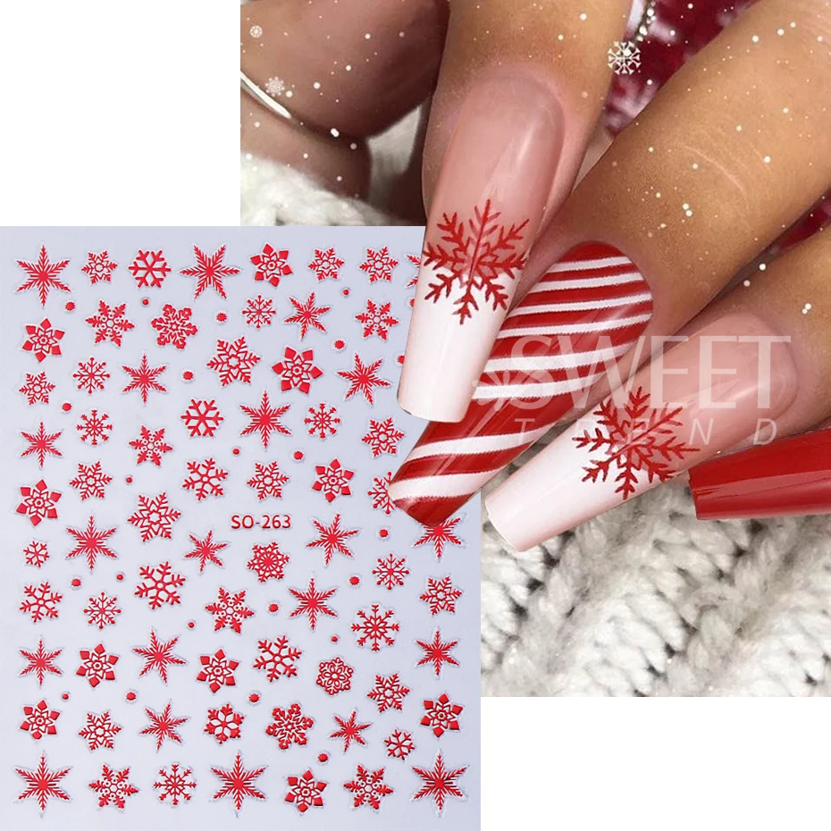 5 Colors Christmas Nail Art Stickers 3D Winter Snowflakes New Year Nail Decals Self-Adhesive Sliders DIY Manicure Decoration ﻿