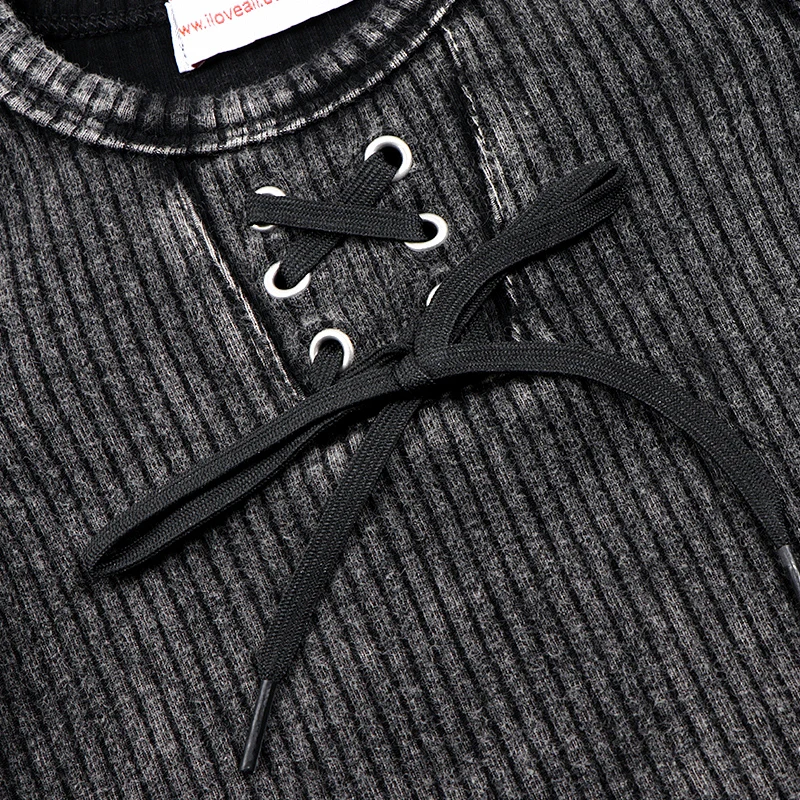 2024 Gerippte schwarze Washed-Sets mit Kordelzug, Winterkleidung, Kleider für Mädchen, Kindershirts und Babyhosen, schwarze mehrlagige Kleider – Detail 16