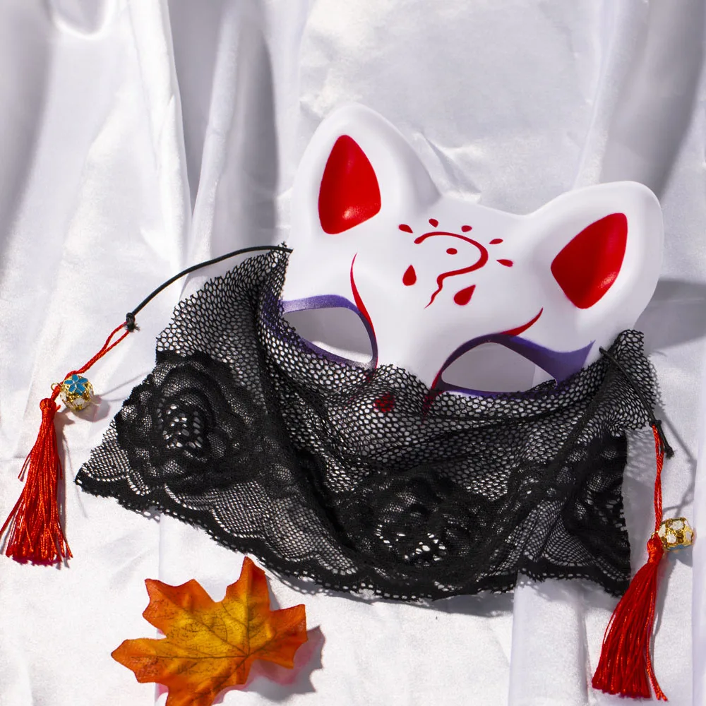 Schwarze Spitze bedeckt Fuchs Maske japanische sexy Frauen halbes Gesicht Fuchs Masken Halloween Party Maskerade Kostüme Cosplay Dress Up Requisiten – Detail 4