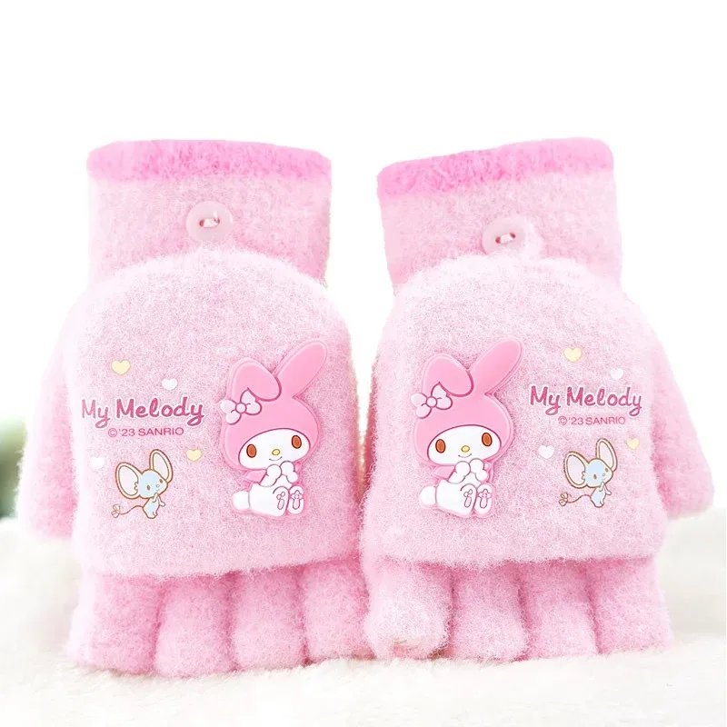 Sanrio Kuromi Gloves Kawaii Melody Warm Children Toddler Knitted Gloves Outdoor Keep Warm Fingerless Girl Christmas Gifts knitted gloves children gloves