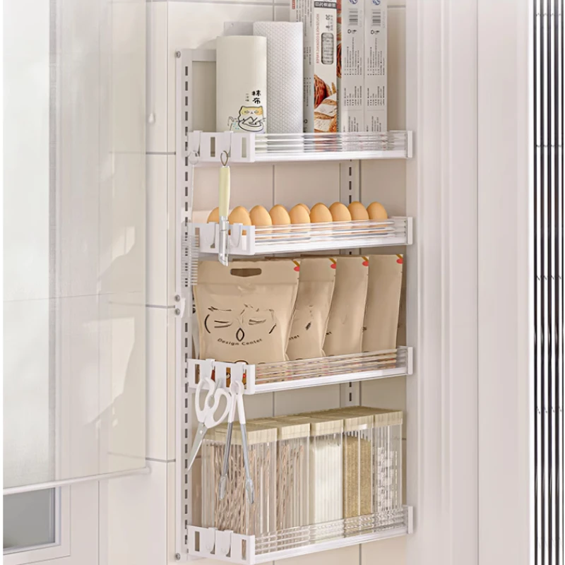 

Punch-free Spice Holder Height Adjustment Kitchen Shelf Multi-layer Carbon Steel Wall Holder Thin Behind Door Storage Baskets