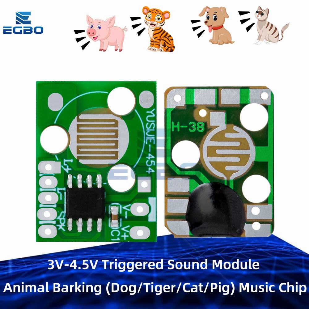 3V-4,5V triggeriertes Soundmodul – Animal Barking (Hund/Tiger/Katze/Schwein) Musikchip, Sprachmodul für Heimwerker- und Spielzeugprojekte