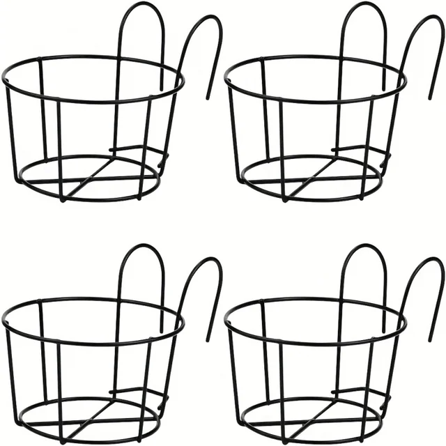 4pcs Stylish Round Metal Hanging Planters - Perfect for Balcony, Garden & Indoor Decor!