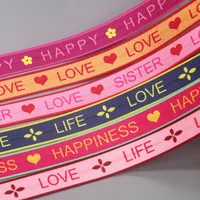 DHK 5/8” 10yards Love Sister Life Happy Printed Fold Elastic FOE Stretch Ribbon Decorations Craft DIY Sewing B2256