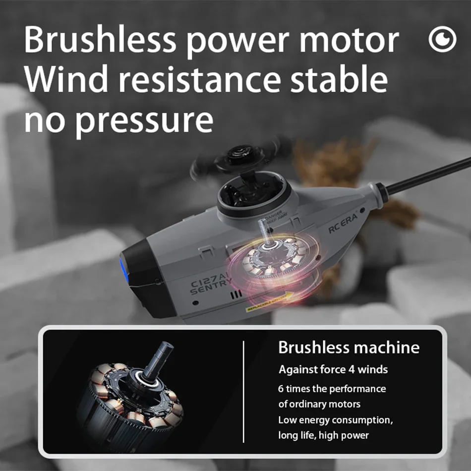 Vue rapprochée de la batterie modulaire 580mAh de l'hélicoptère RC C127 AI, drone de reconnaissance sans pilote.