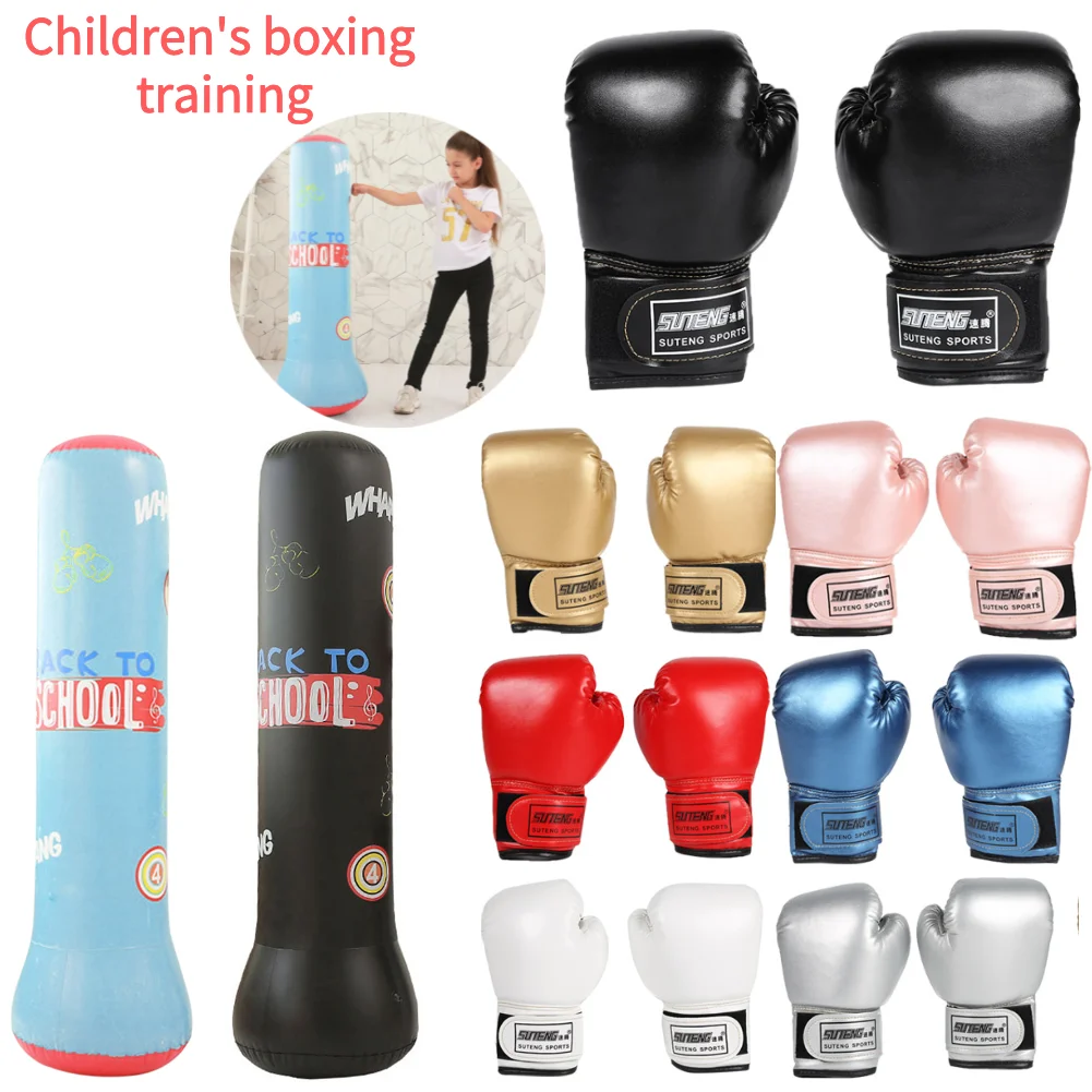 2pcs Kids Boxing Training Fighting Gloves PU Leather Breathable Muay Thai Sparring Punching Karate Kickboxing Professional Glove