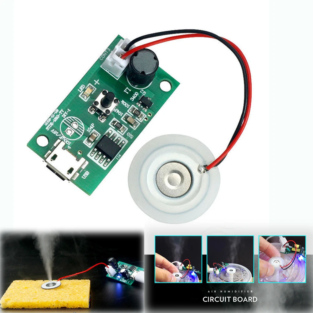 

DC5V Micro USB Mini Humidifier DIY Kits Mist Maker and Driver Circuit Board Fogger Atomization Film Atomizer Sheet Oscillating