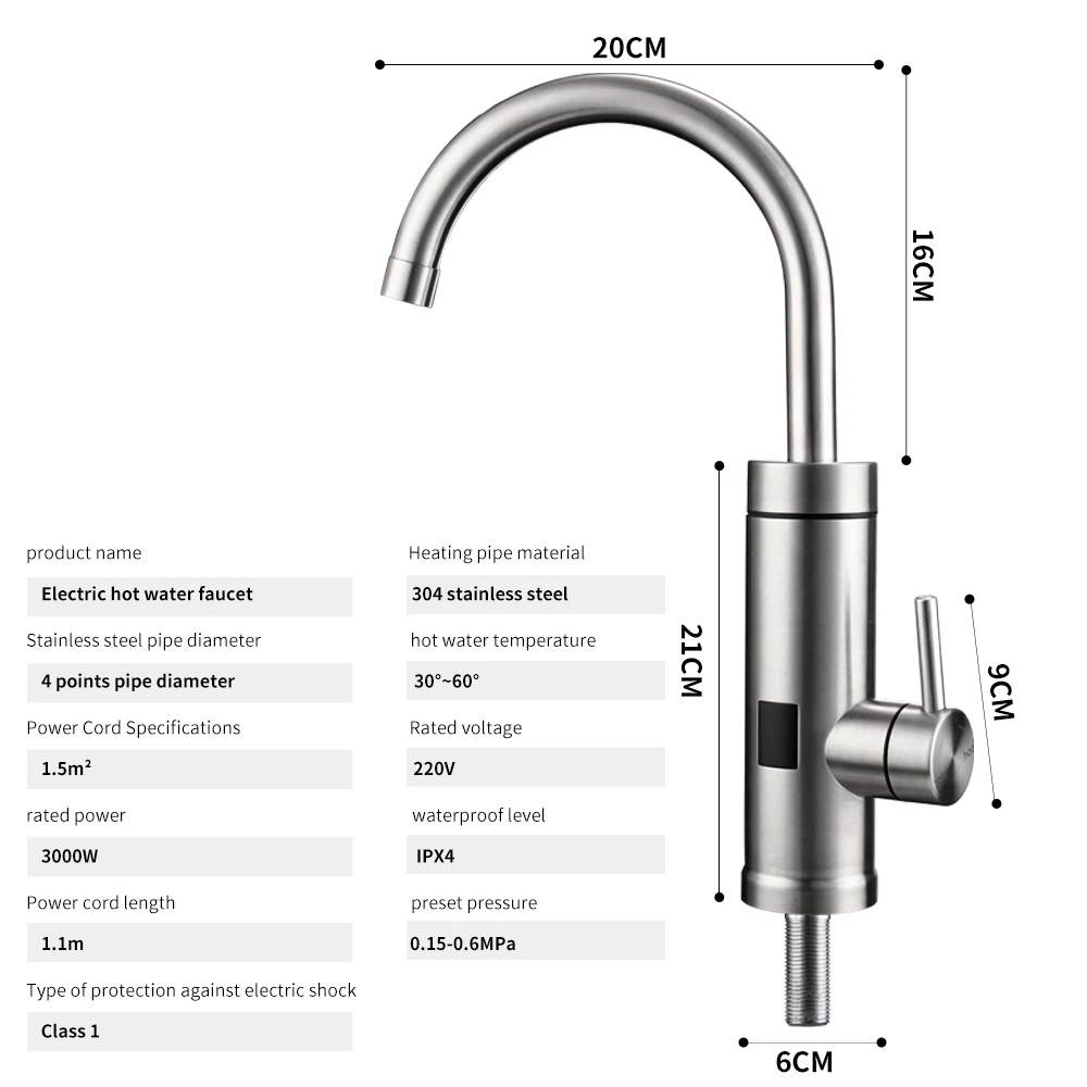 Electric Water Heater Instant Water Faucet Kitchen Hot Faucet Heater 220V