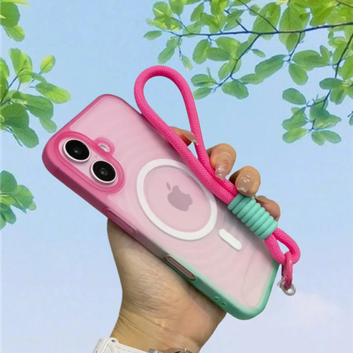 Luxury Gradient Matte Translucent Phone Case with Lanyard - Water Ripple Design