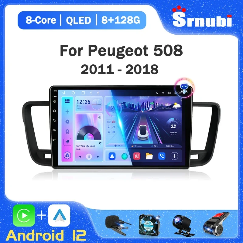 2Din Android 12 Autoradio Per Peugeot 508 2011 - 2018 Lettore Video Multimediale Navigazione Gps Stereo 4G Wifi Carplay Auto Rds Dvd