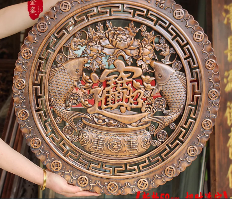 

Фон для гостиной с резьбой по дереву в современном китайском стиле крыльцо настенные Подвески Украшенные рыбой, цветами и птицами круглые