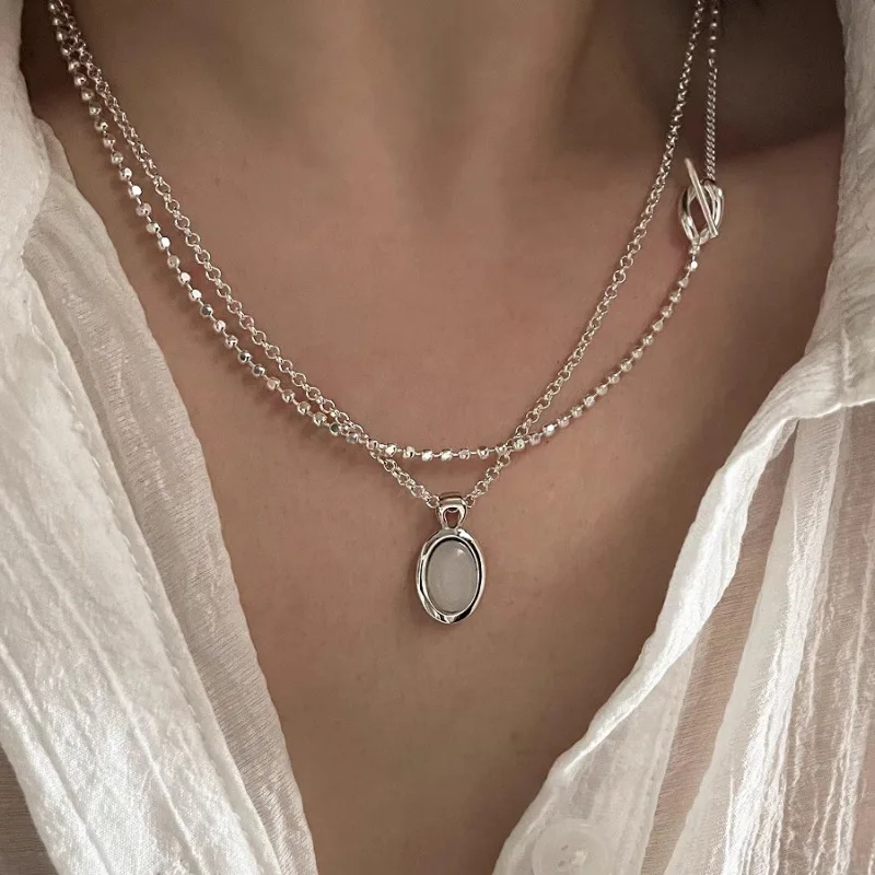 

Женское колье из серебра 925 пробы, с круглым опалом