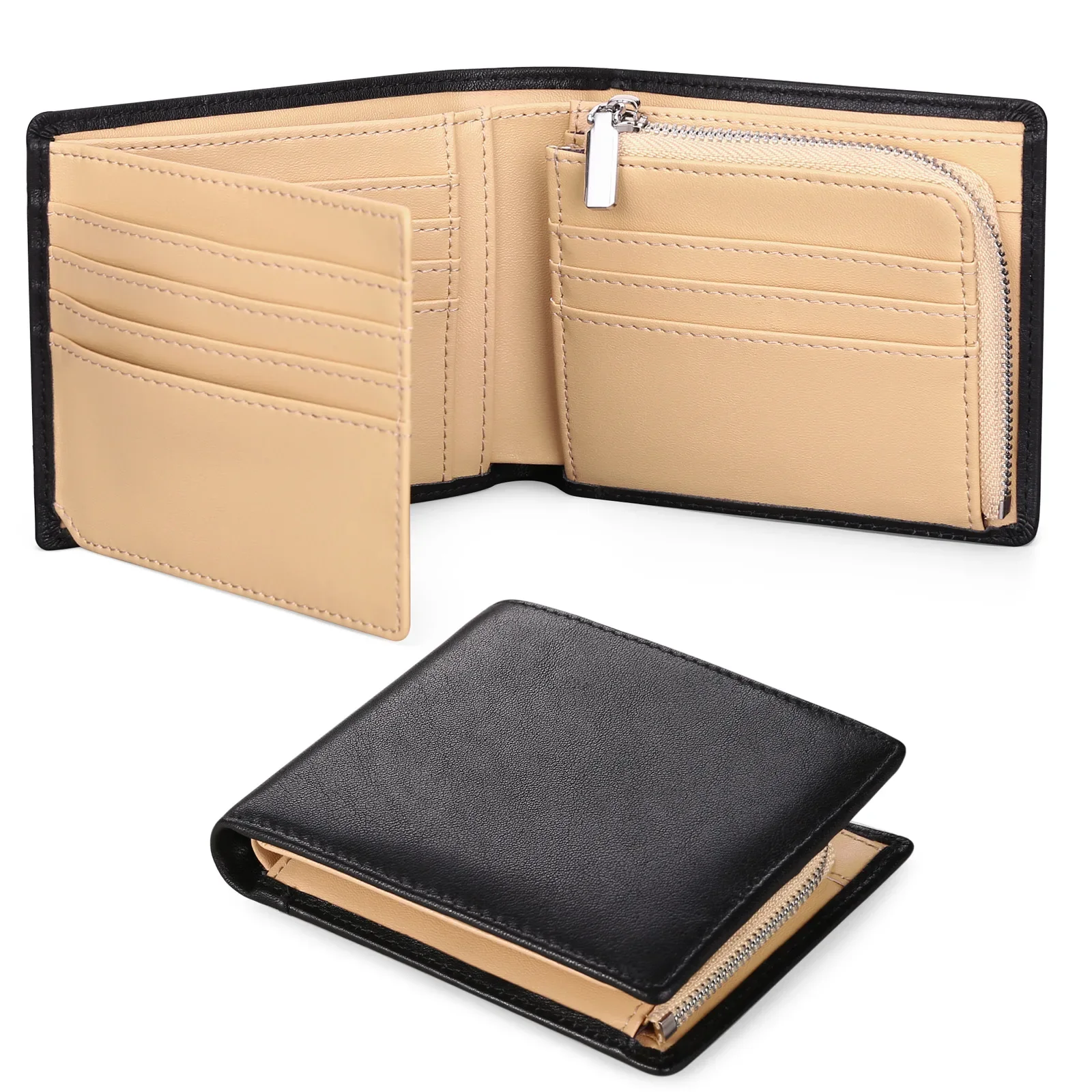 

Leather For Slim Casual Credit Wallet Zipper Men Coin Brand 100% Luxury Holder Card Purse