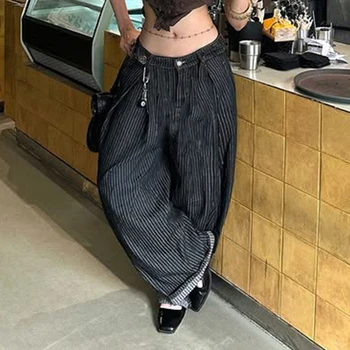 SUCHCUTE Women Striped Relaxed Fit Jeans Retro Low Rise Wide Leg Denim Pants Grunge Loose Trousers 2026 Spring Y2K Clothes 2026 1