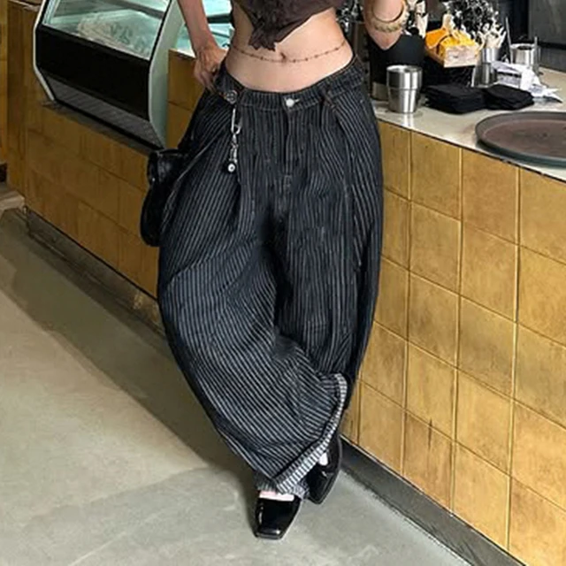 SUCHCUTE Women Striped Relaxed Fit Jeans Retro Low Rise Wide Leg Denim Pants Grunge Loose Trousers 2026 Spring Y2K Clothes 2026 1