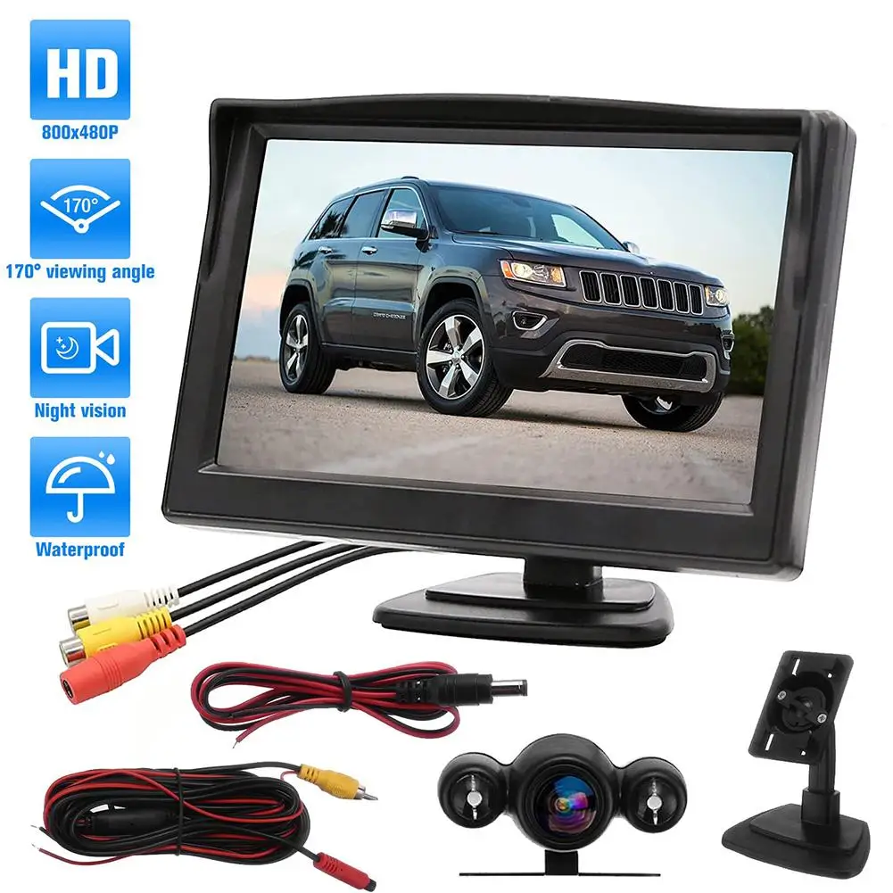 

Car Backup Camera With 5 Inch Monitor Kit Waterproof Night Vision Rear View Camera Wired Back Up Camera System For Car Truck SUV