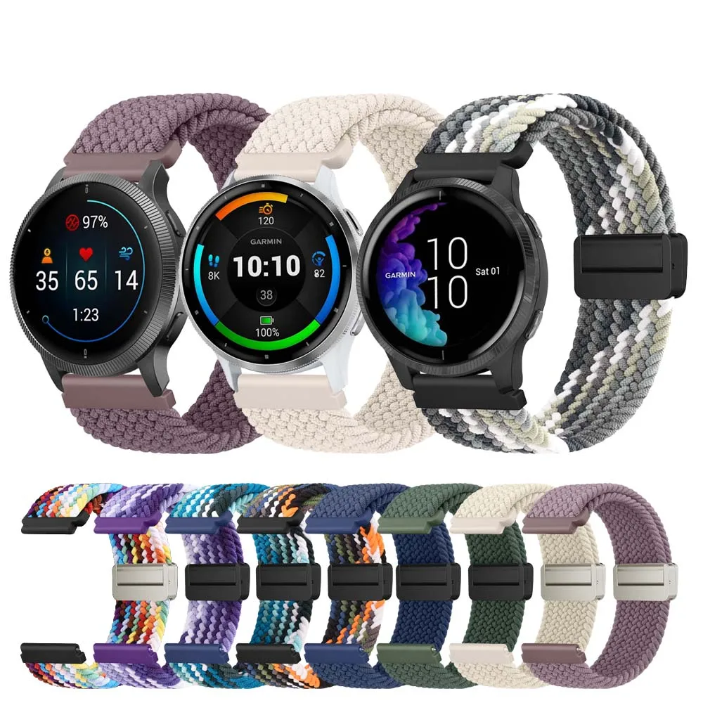 RosMank Cinturino Intrecciato In Nylon 22mm Per Garmin Venu, Forerunner E Altri - Chiusura Magnetica, Morbido E Traspirante Per Sport E Tutti I Giorni - 3