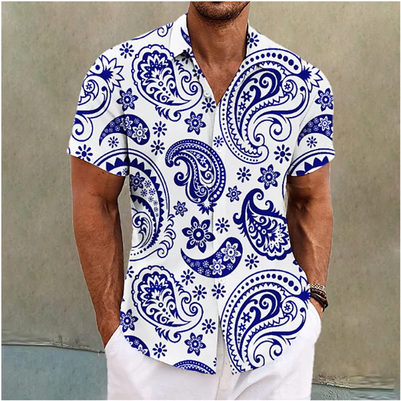 Summer Hawaiian Men's Shirt Butterfly Pattern Printed Feather Cuffed Shirt Outdoor Street Short Sleeve Clothing Fashion Designer