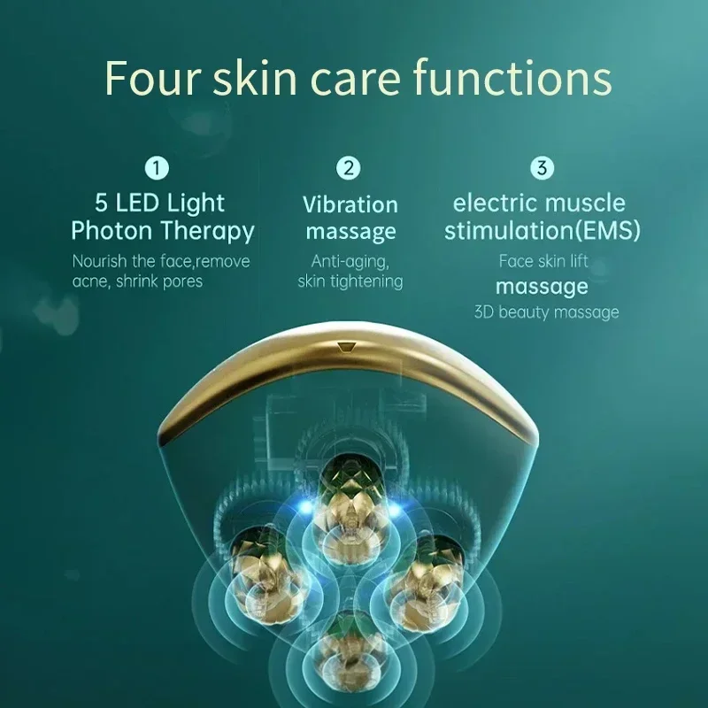 Facial Massager Facial Massage Instrument Beauty Instrument EMS 5 in 1 Facial Massager 4D Massage Head Home Use Facial Device Promote Face Cream Absorption Beauty Tool 5 Light Color Modes