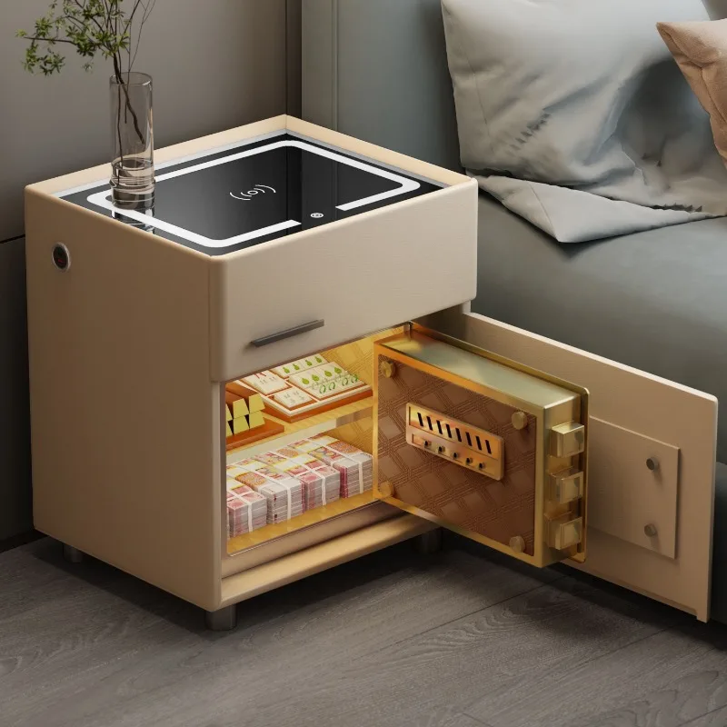 Smart Creativity Bedside Tables Minimalism Italian Solid Wood Safe Case Nightstands Luxury Bedroom Furniture Mesita Noche FYNT