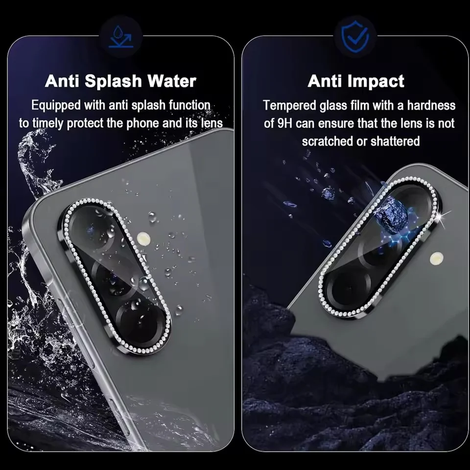 Shiny Diamond Tempered Glass Camera Protector with Alloy Metal Ring