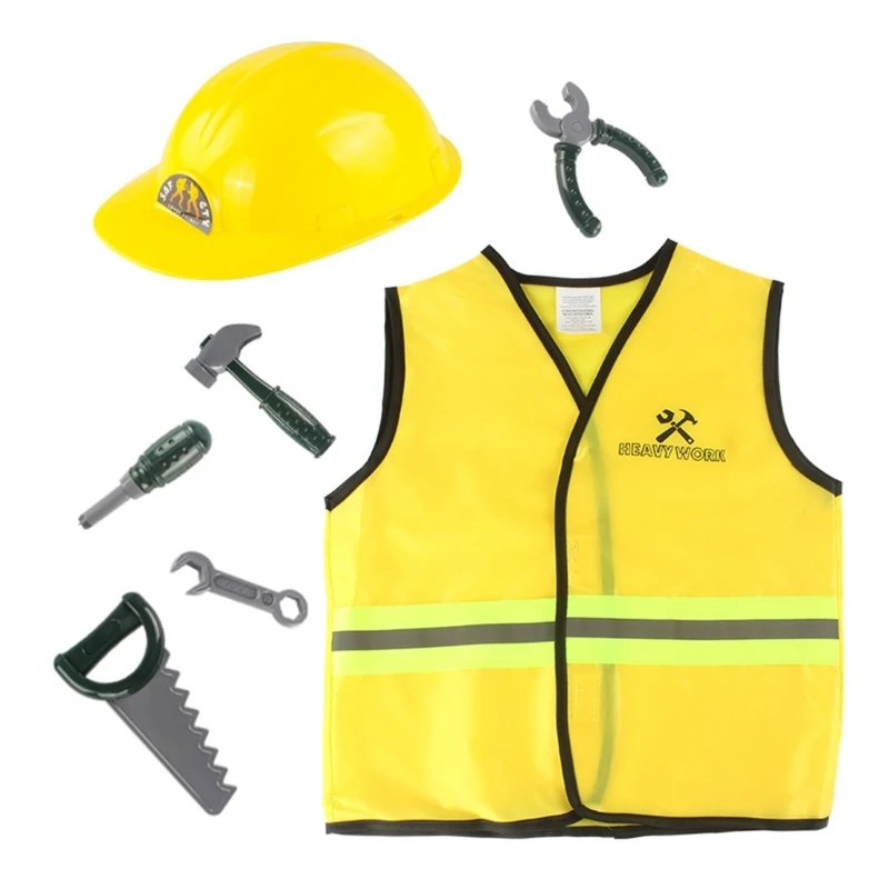 

7Pcs Construction Worker Costumes for Boys,Toddler Dress Up Clothes,Kids Builder Career Outfit,Pretend Role Play Toy Set