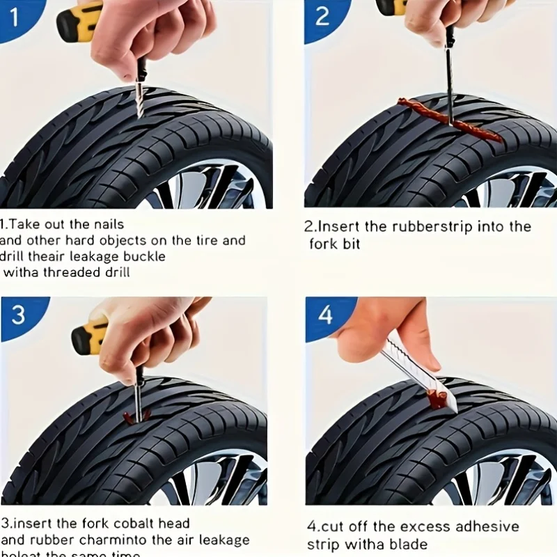 Kit di Riparazione per Tutti i Veicoli - Set Multi-Utensile con 5 Viti Autofilettanti e Colla per Gomme, Riparazione Portatile di Pneumatici a Fallo per Emergenze Stradali - Image 6