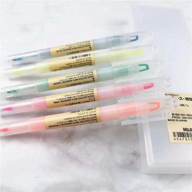 5Colors/Set Double Nib Window MUJIs Highlighter Pens Stationery Student Key Points Marker Colored Marking Fluorescent Pen highlighter pen marker pen highlighter marker