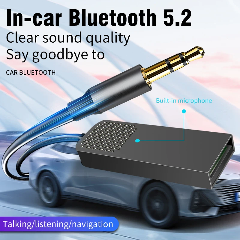 차량용 무선 블루투스 5.2 Aux 어댑터, USB-3.5mm 잭, 오디오 음악 마이크, 핸즈프리, 자동차 스피커용 리시버 