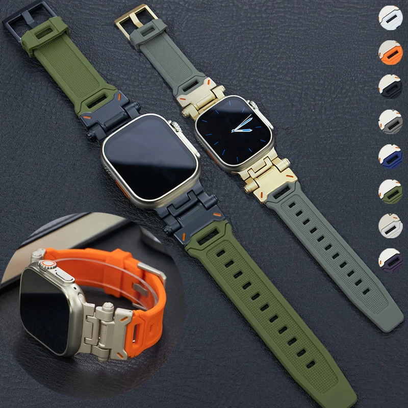 애플 워치용 TPU 스포츠 스트랩, 티타늄 컬러 실리콘 시계 밴드, iWatch 9 8 SE 7 6 4 5 3 2 1, 45mm 울트라 2, 49mm, 44mm, 42mm