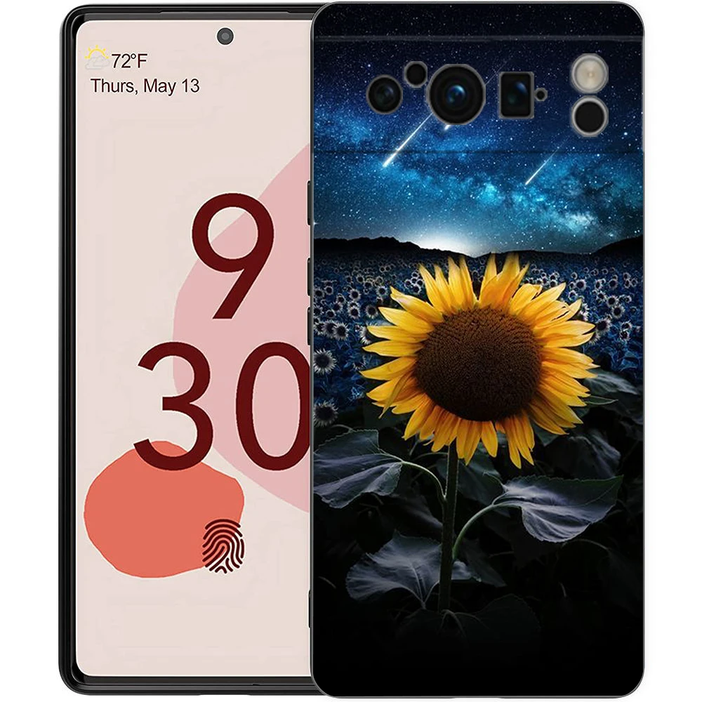 Elegant Sunflower Design Luxury Phone Case - Black Soft TPU Cover