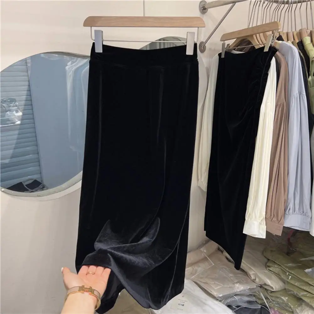 

High-waisted Skirt Soft Elastic Waist Women's Maxi Skirt with Split Hem Breathable Fabric for Fall Winter Ankle Length Loose