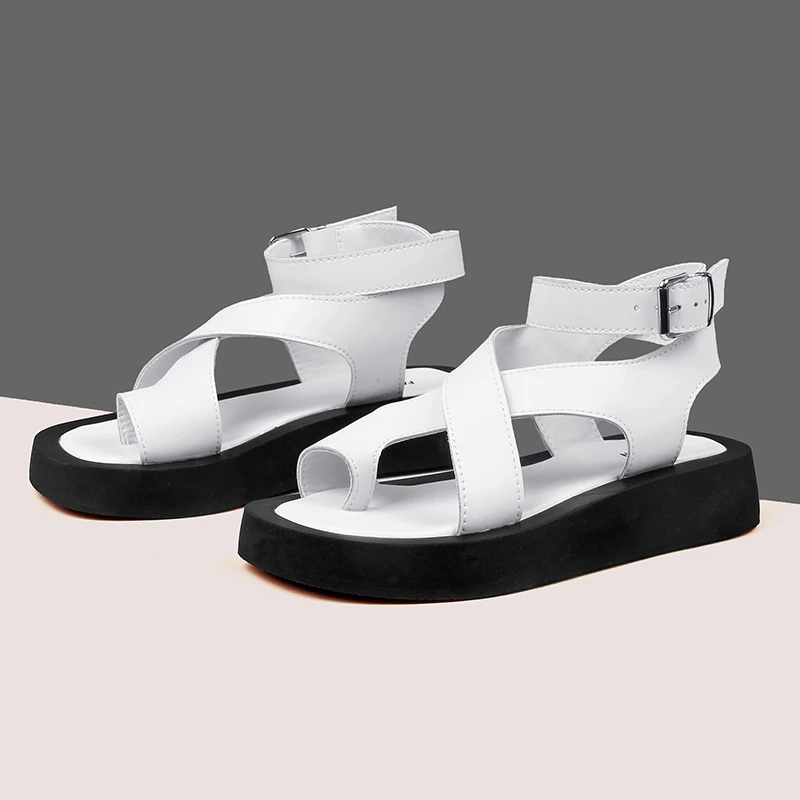 AIYUQI Sandals Women Genuine Leather 2022 Summer New Clip Toe Sandals Ladies Roman Women Shoes Muffin Sandals