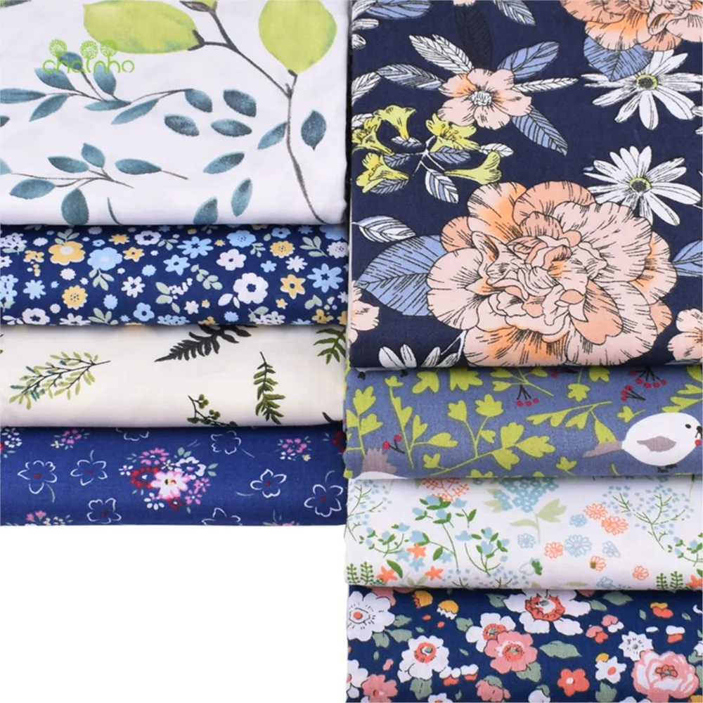 Chainho,Printed Twill Weave Cotton Fabric, DIY Sewing Quilting Material,Patchwork Cloth,Floral Series,2 Sizes,15C104