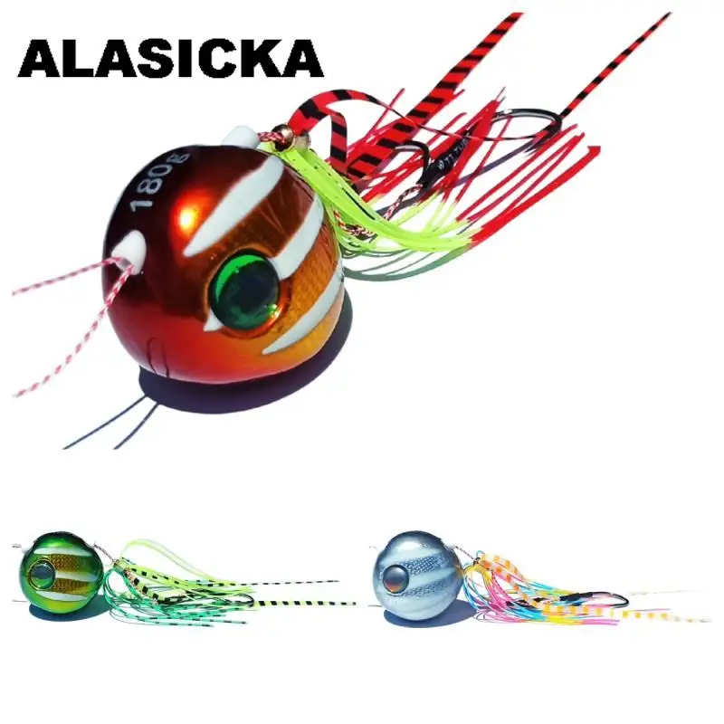 

ALASICKA 1PCS 40g/60g/80g Tenya Glow Lumious Kabura Pesca Slider Snapper/Sea Bream Jig Head Jigging Lure With Skirt